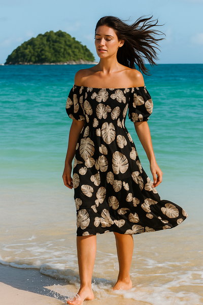 Mini Floral Short Sleeves Dress Rayon Cotton