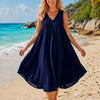 Basic Wear Club | Women's Plain Sleeveless V-Neck High-Low Midi Dress | One Size