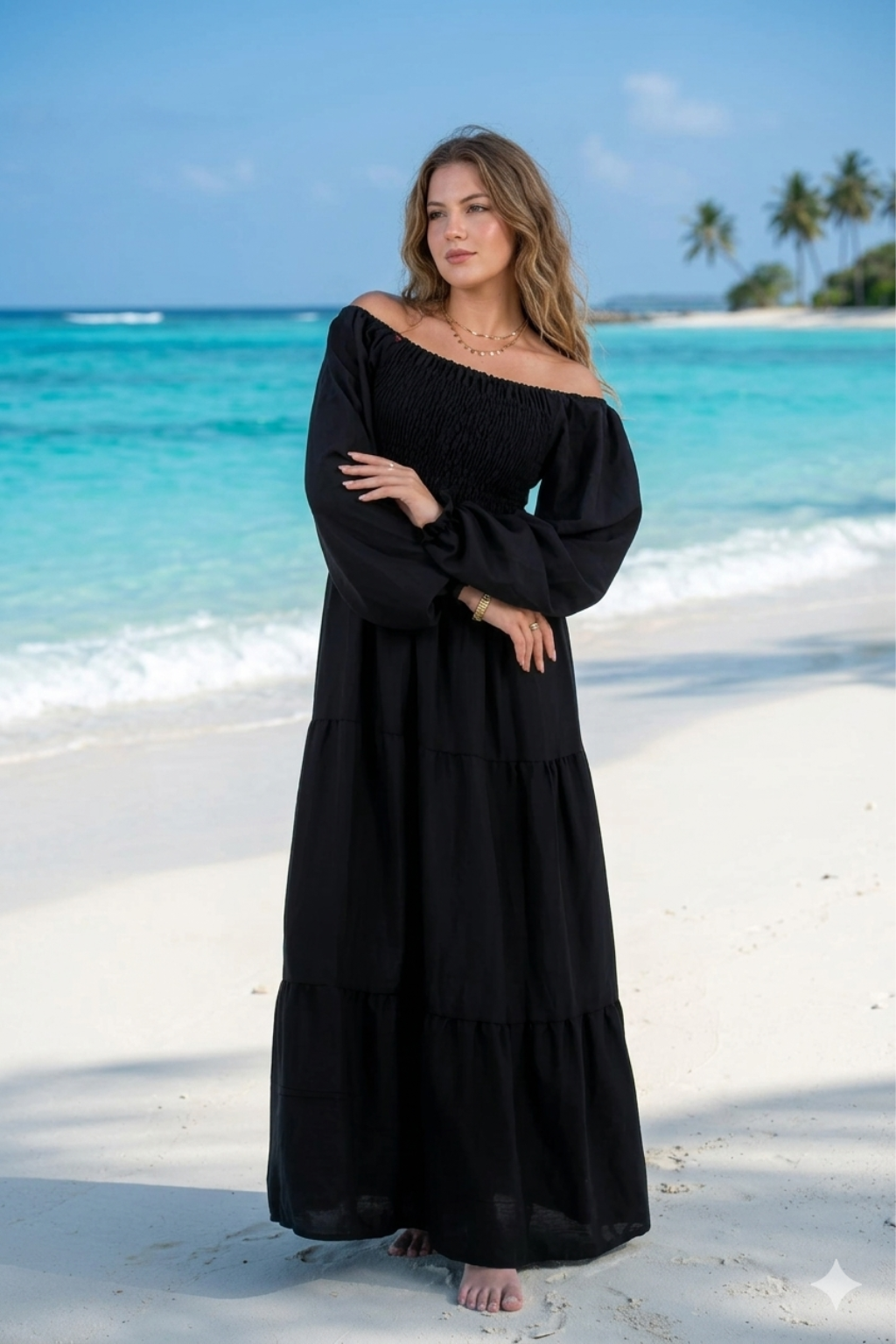 Basic Wear Club | Plain Long Sleeves Rayon Cotton Dress – Casual Summer Dress for Women