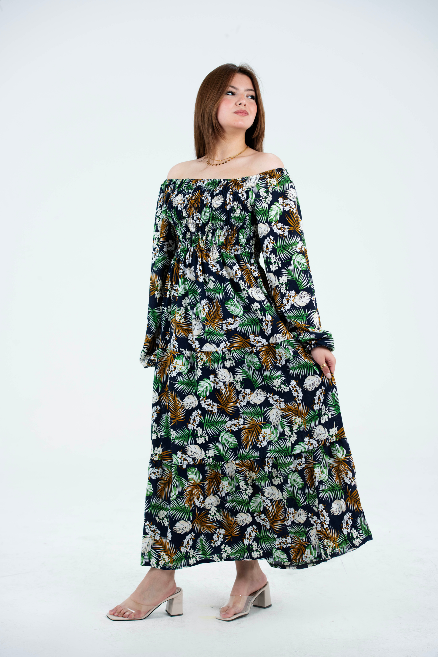 Floral Long Sleeves Rayon Dress