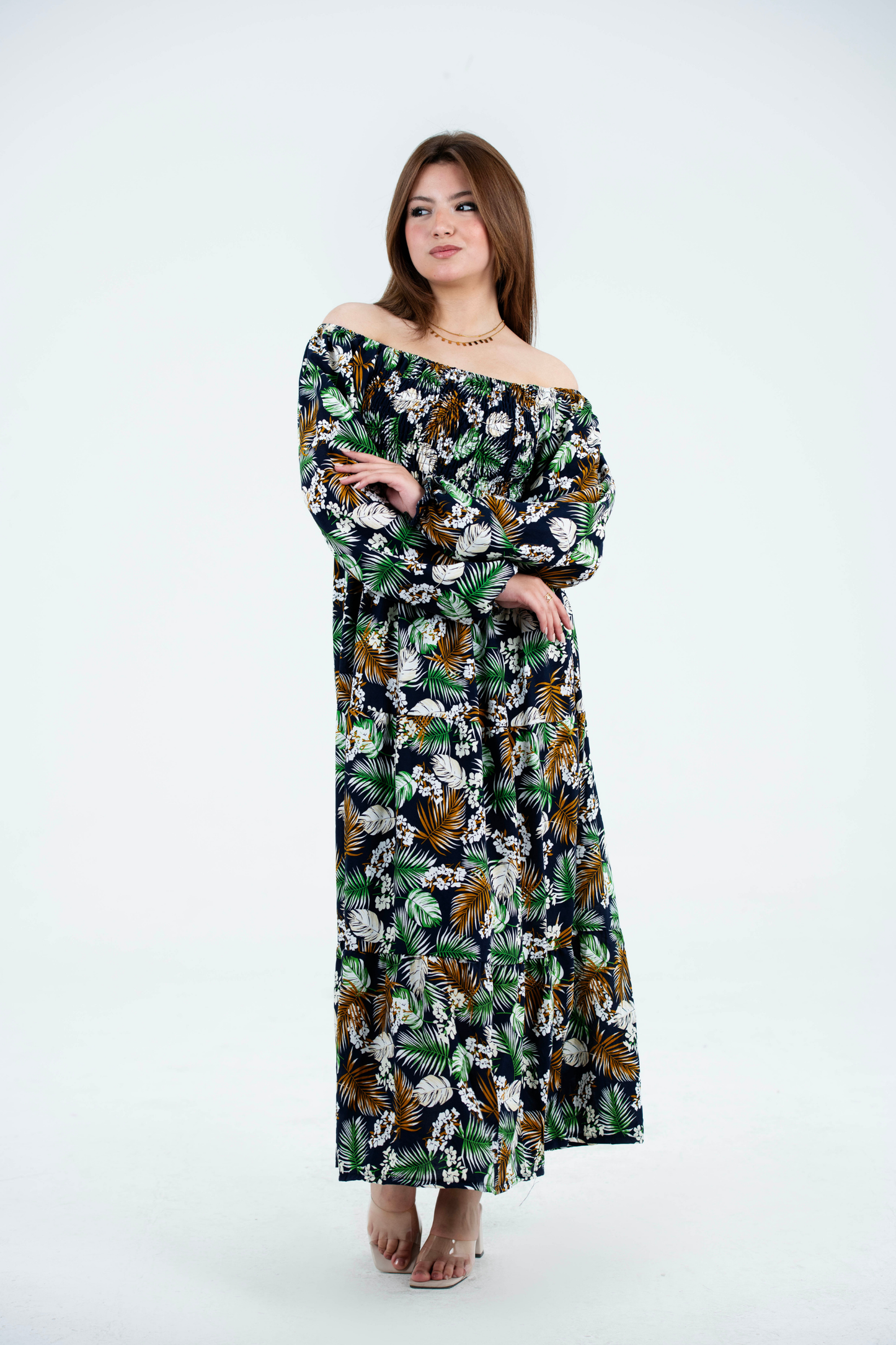 Floral Long Sleeves Rayon Dress