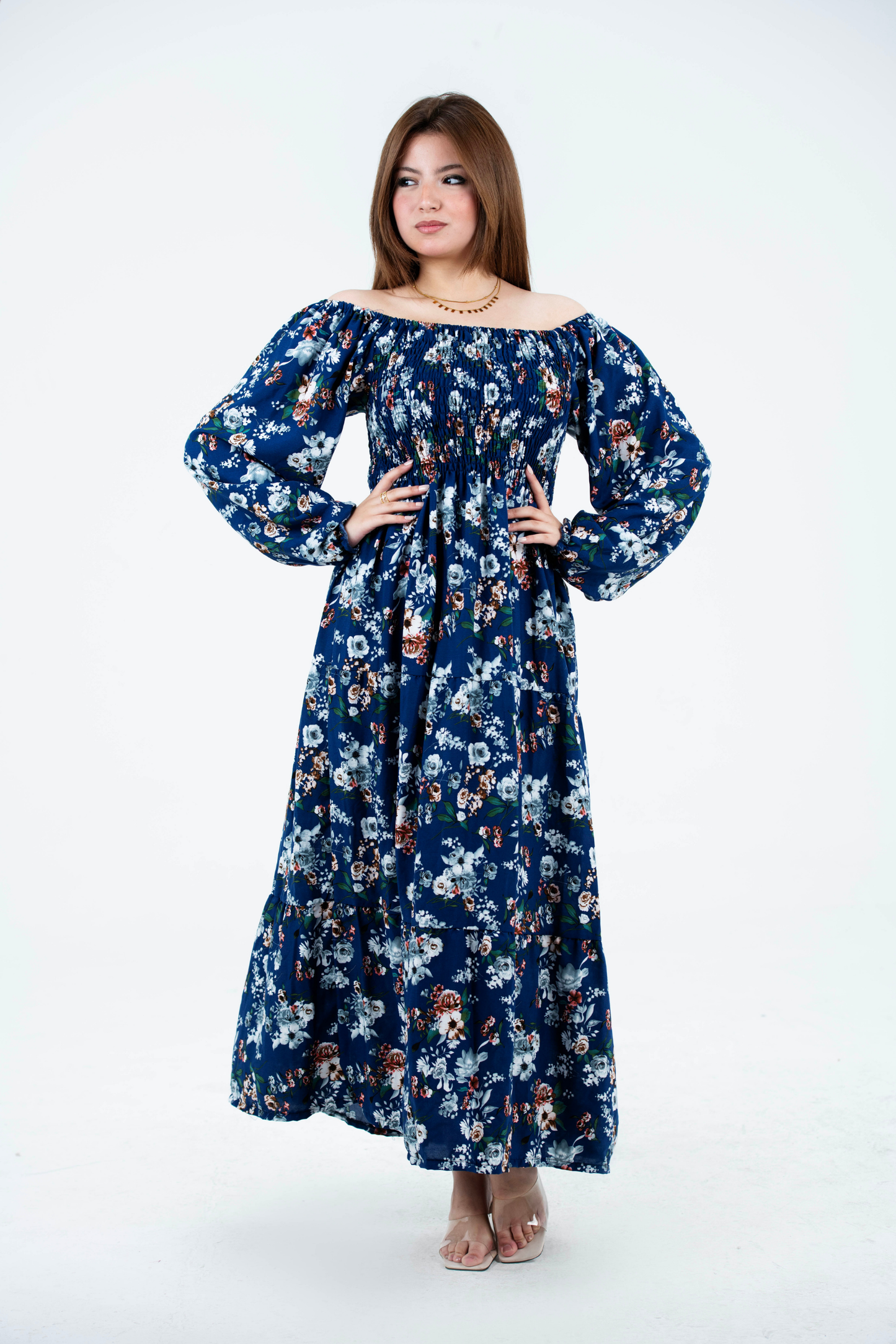 Floral Long Sleeves Rayon Dress