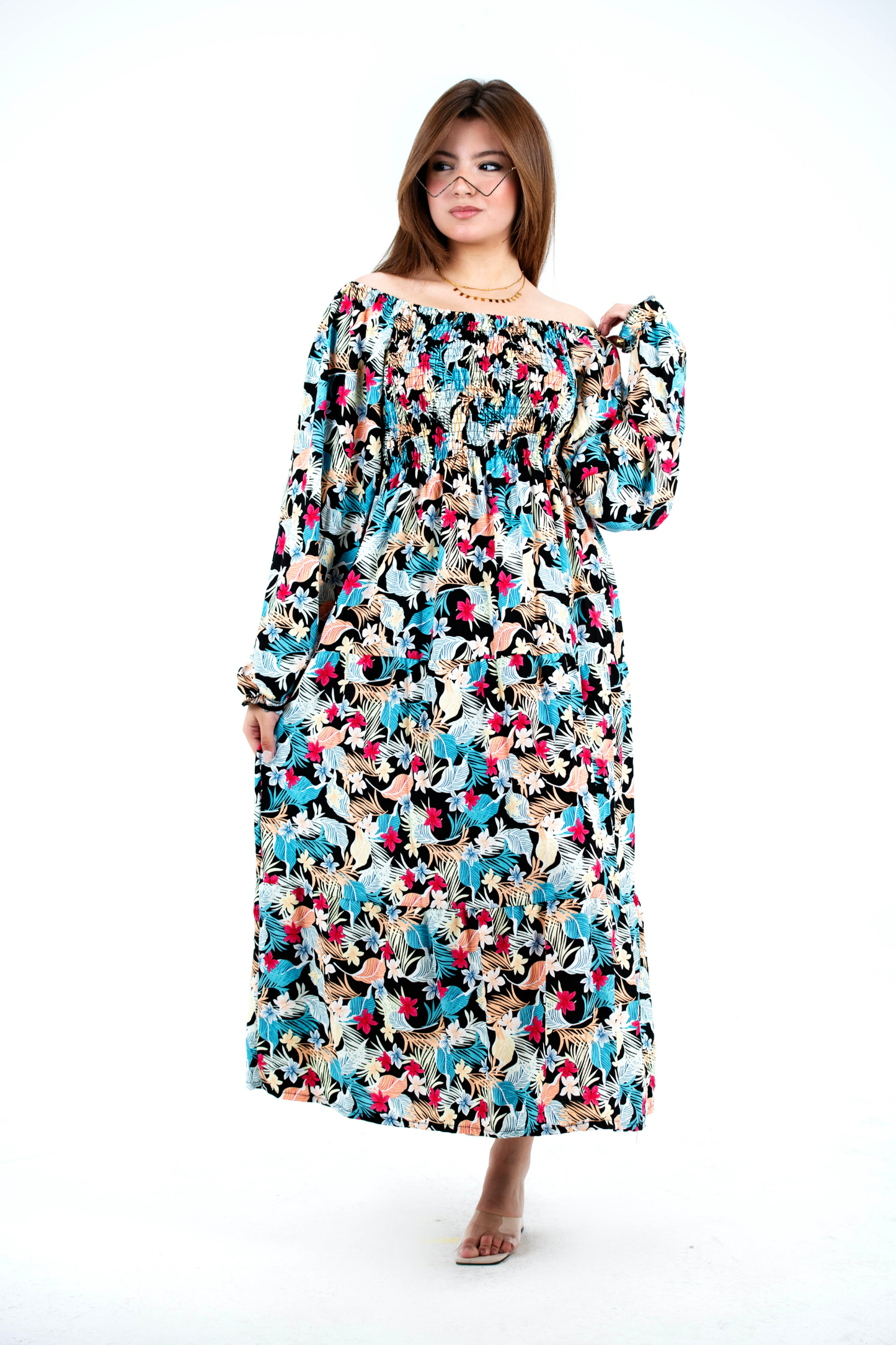 Floral Long Sleeves Rayon Dress
