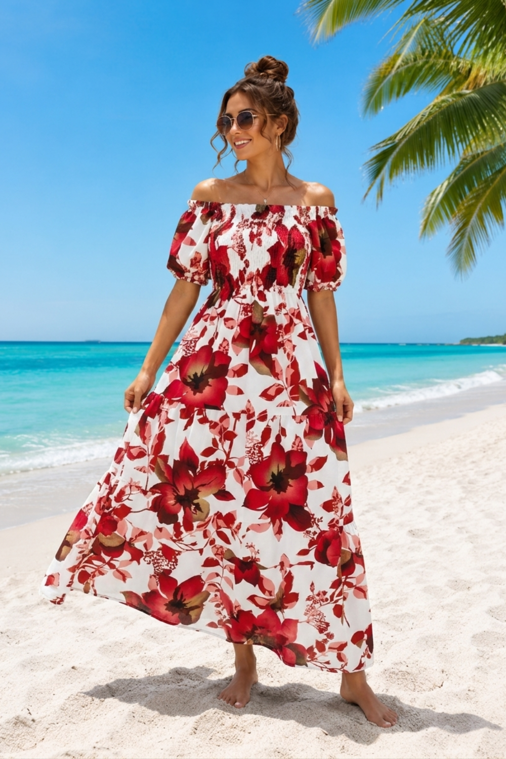 Basic Wear Club | Flory Rayon Cotton Short Sleeves Maxi Dress | Summer Dress for Women
