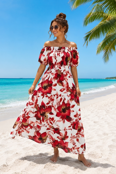 Basic Wear Club | Flory Rayon Cotton Short Sleeves Maxi Dress | Summer Dress for Women