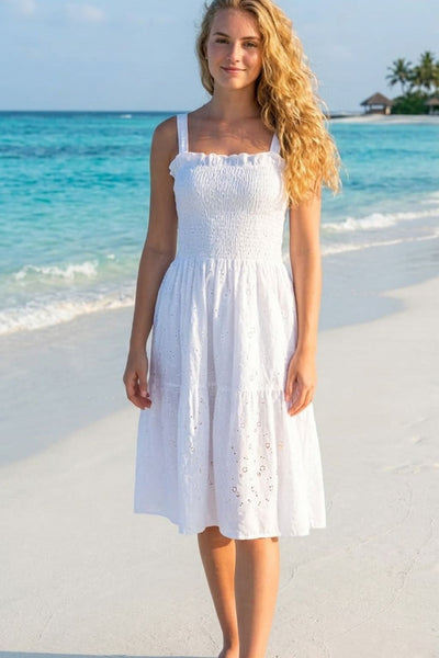 Basic Wear Club | Embroidered Cotton Sleeveless Mini Dress | Summer Beach Dress for Women