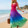Basic Wear Club | Women's Tie-Strap Tiered Beach Maxi Sundress | One Size (Fits Up to 85 KG)