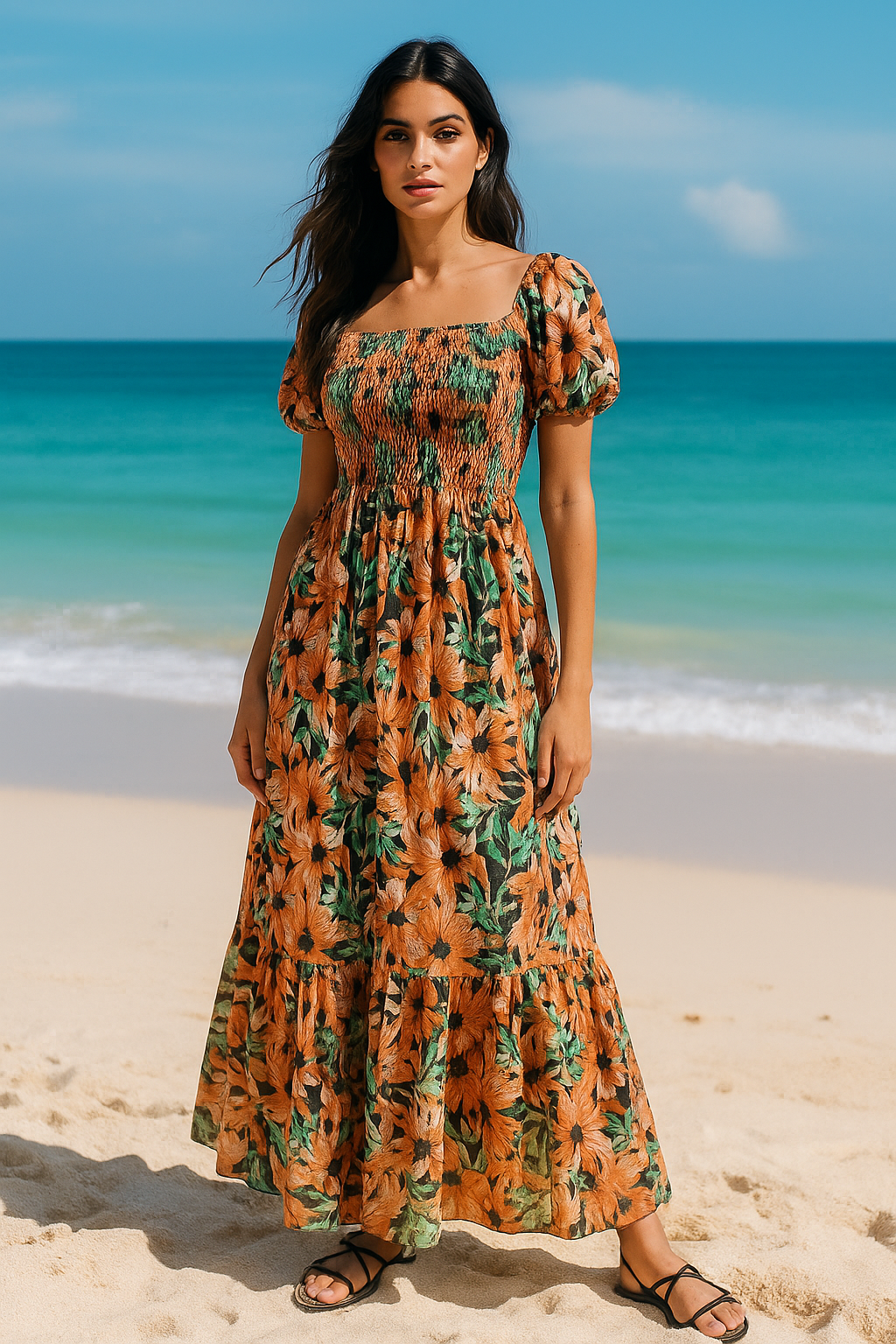 Flory Rayon Short Sleeves Maxi Dress