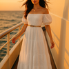 White Light Embroidered Cotton Short Sleeves Dress