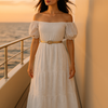 White Light Embroidered Cotton Short Sleeves Dress