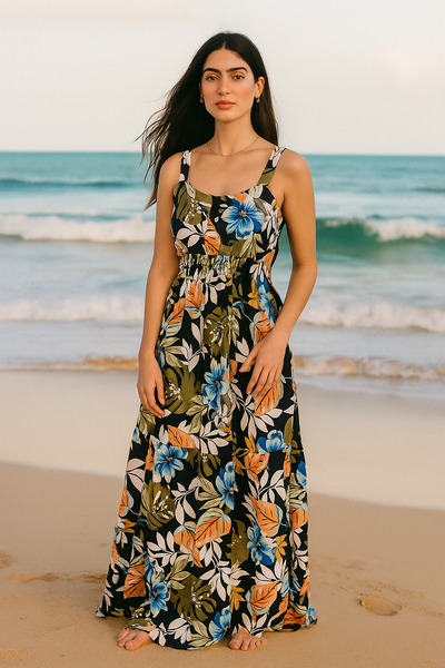 Flory Rayon Cotton camouflage Sleeveless Dress