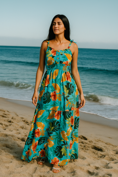 Flory Rayon Cotton camouflage Sleeveless Dress