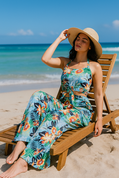 Floral Smocked Top & Wide-Leg Pants Set