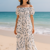 White Floral Short Sleeves Maxi Dress