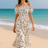 White Floral Short Sleeves Maxi Dress