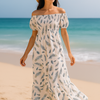 White Floral Short Sleeves Maxi Dress