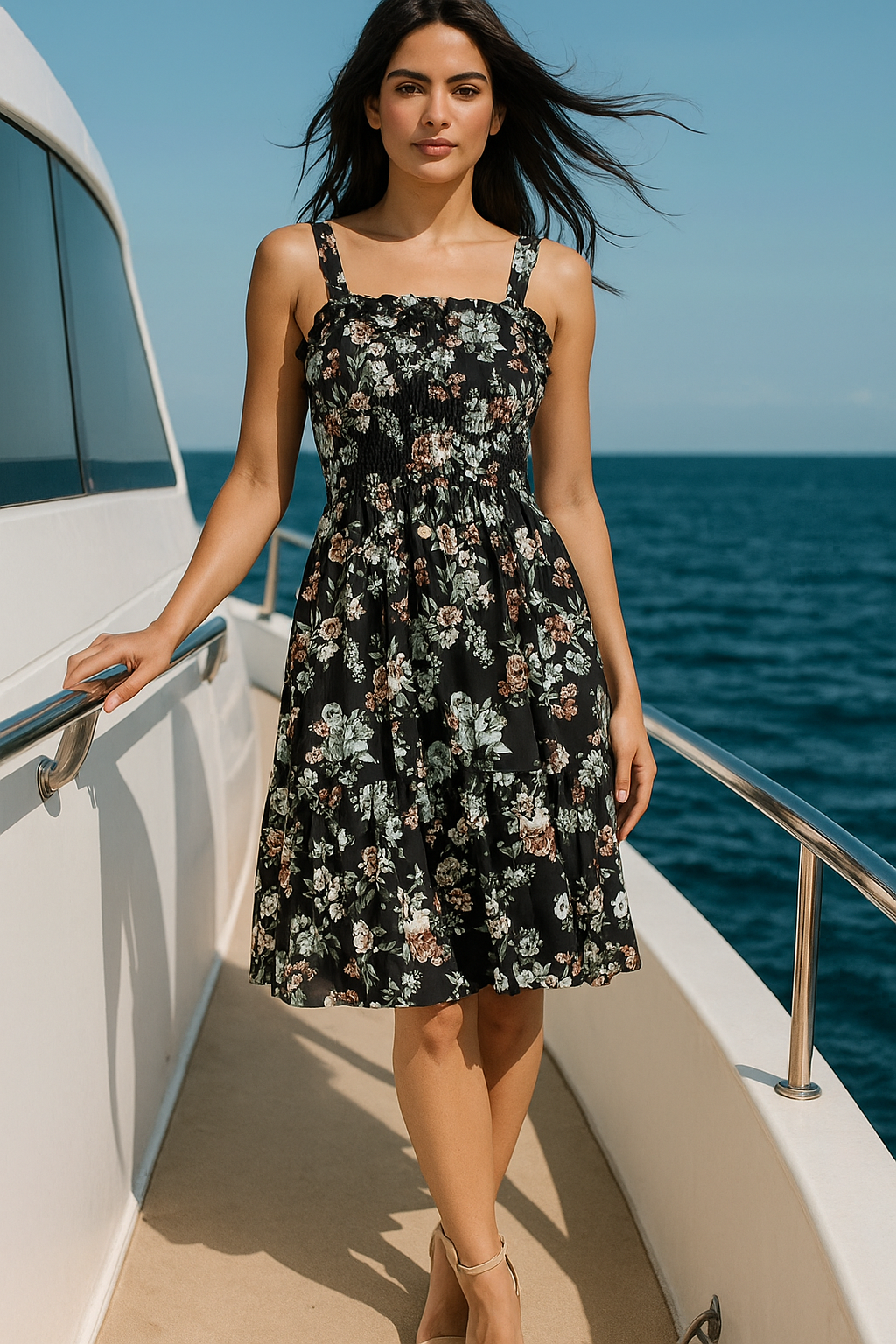 Mini Black Flory Sleeveless Dress Rayon Cotton