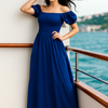 Plain Rayon Short Sleeves Maxi Dress