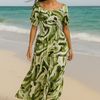 Blue Floral Short Sleeves Maxi Dress