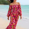Floral Long Sleeves Rayon Dress