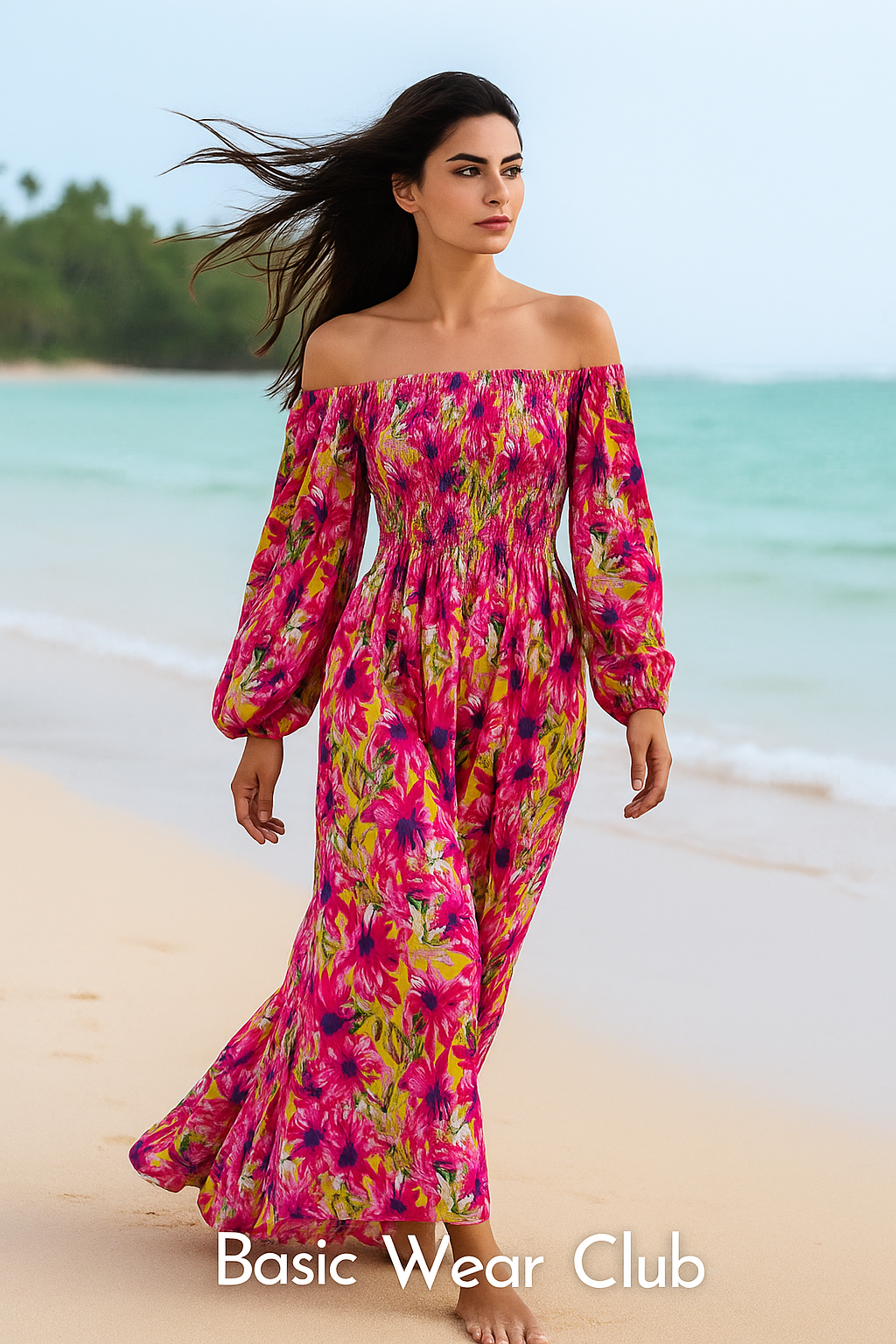 Floral Long Sleeves Rayon Dress