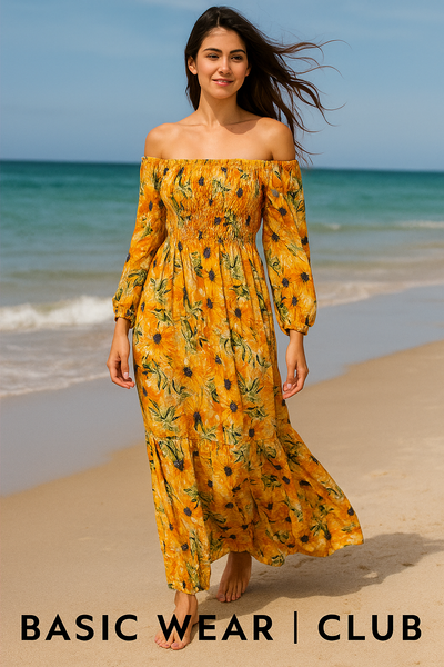 Floral Long Sleeves Rayon Dress