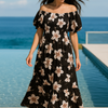 Black Floral Short Sleeves Maxi Dress