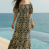 Black Floral Short Sleeves Maxi Dress