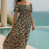 Black Floral Short Sleeves Maxi Dress