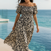 Black Floral Short Sleeves Maxi Dress