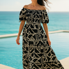 Black Floral Short Sleeves Maxi Dress