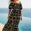 Black Floral Short Sleeves Maxi Dress