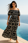 Black Floral Short Sleeves Maxi Dress