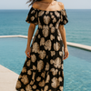 Black Floral Short Sleeves Maxi Dress