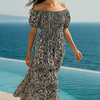 Black Floral Short Sleeves Maxi Dress