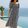 Black Floral Short Sleeves Maxi Dress