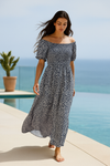 Black Floral Short Sleeves Maxi Dress