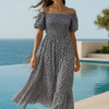 Black Floral Short Sleeves Maxi Dress