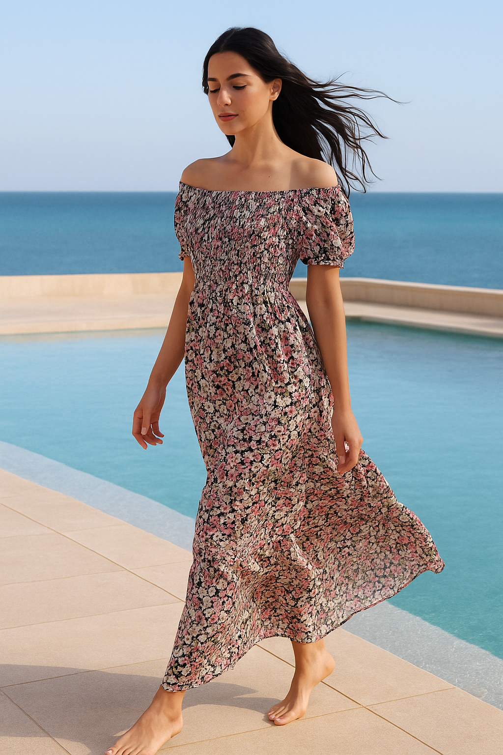 Floral Short Sleeves Maxi Dress