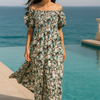 Black Floral Short Sleeves Maxi Dress