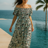 Black Floral Short Sleeves Maxi Dress