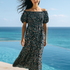 Black Floral Short Sleeves Maxi Dress