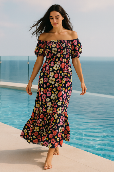 Floral Short Sleeves Maxi Dress