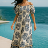 White Floral Short Sleeves Maxi Dress