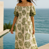 White Floral Short Sleeves Maxi Dress