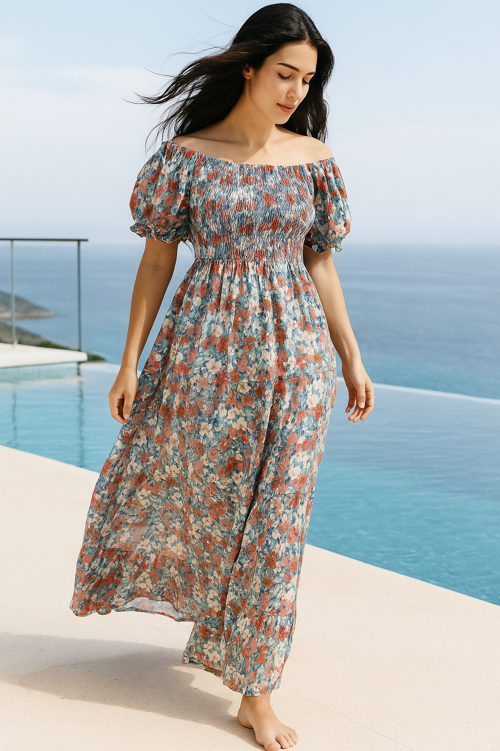 Floral Short Sleeves Maxi Dress