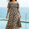 Blue Floral Short Sleeves Maxi Dress