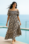 Blue Floral Short Sleeves Maxi Dress
