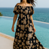 Blue Floral Short Sleeves Maxi Dress
