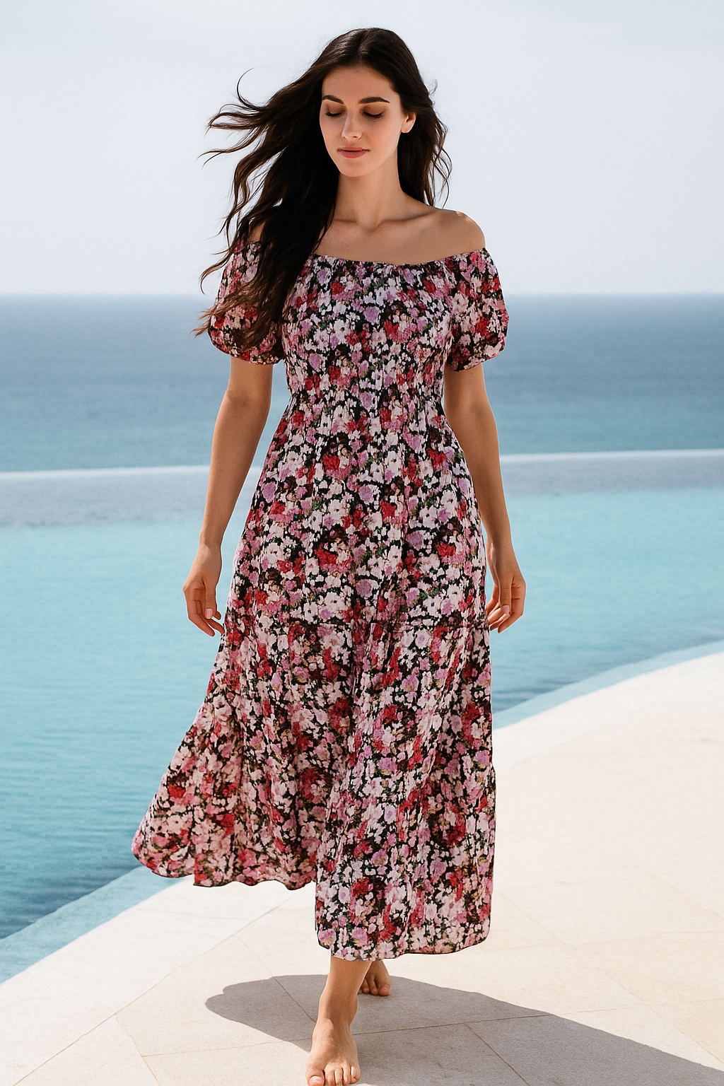 Floral Short Sleeves Maxi Dress